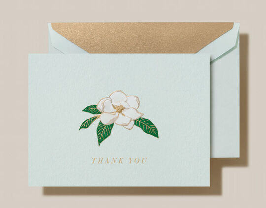 Magnolia Blossom Boxed Thank You Folded Note Cards - Hand Engraved